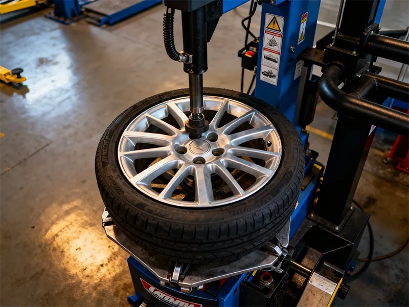 Smontagomme automatico montaggio pneumatico su cerchio in lega